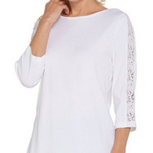 Denim & Co. Boat Neck 3/4 Sleeve w/ Lace Detail Cu